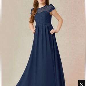 AZAZIE DELEVINGNE JUNIOR Dark Navy A-Line Lace Chiffon Dress NEW
